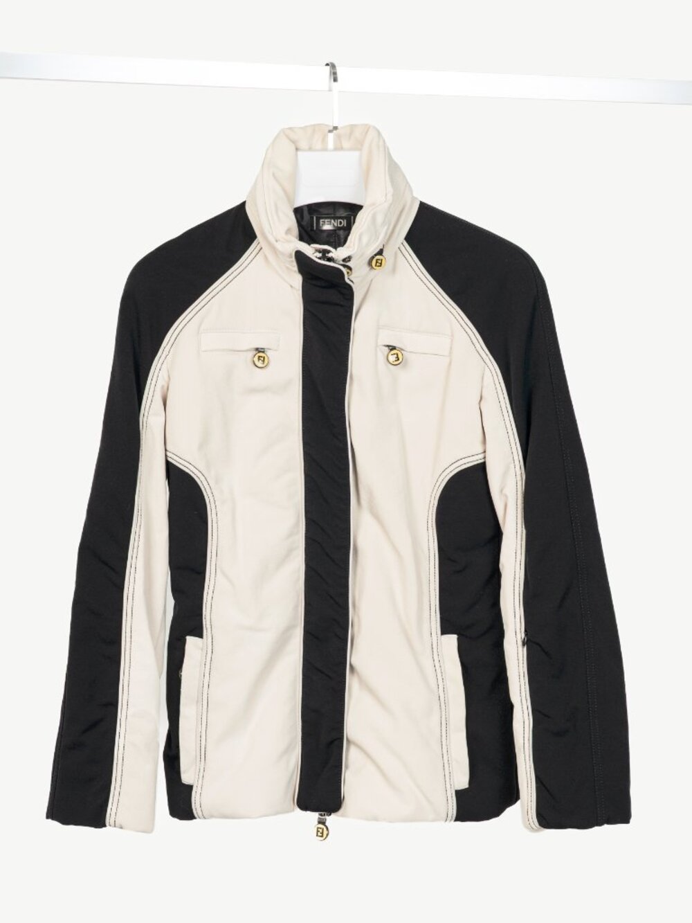 Fendi White & Black Colourblock Hidden-Hood Zip Jacket